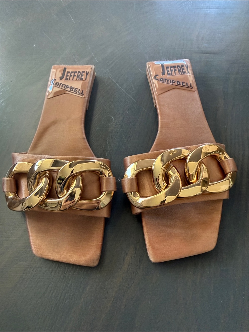 Jeffrey Campbell Park Chain Slide Sandals 5.5 Tan Gold Nude Beige